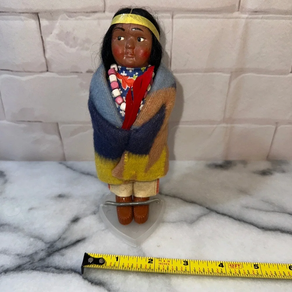 Vintage Skookum Bully Good Indian Doll 7 Inch Wool Blanket Hand Painted Figure